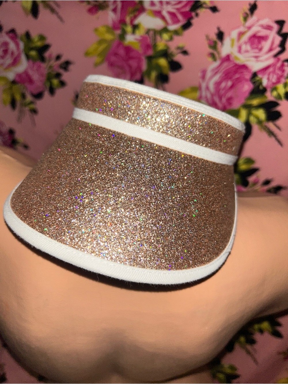 Gold Barbie glitter hologram sun visor hat iridescent beach river rave festival